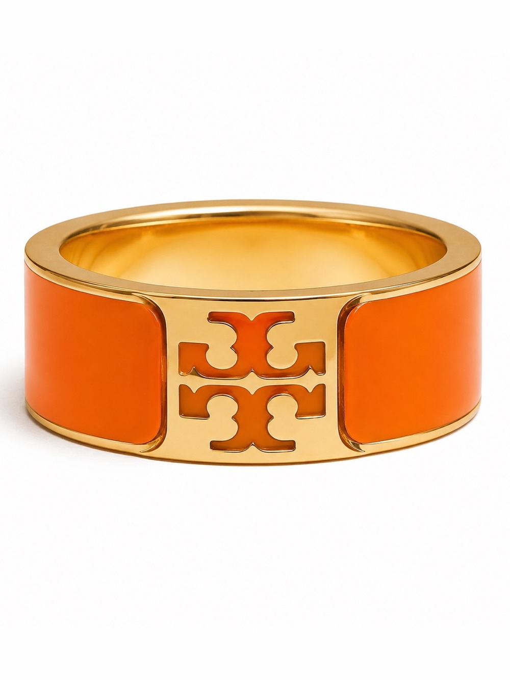 Tory Burch Small Enamel Inlay Ring Gold Orange Size 8 NWT